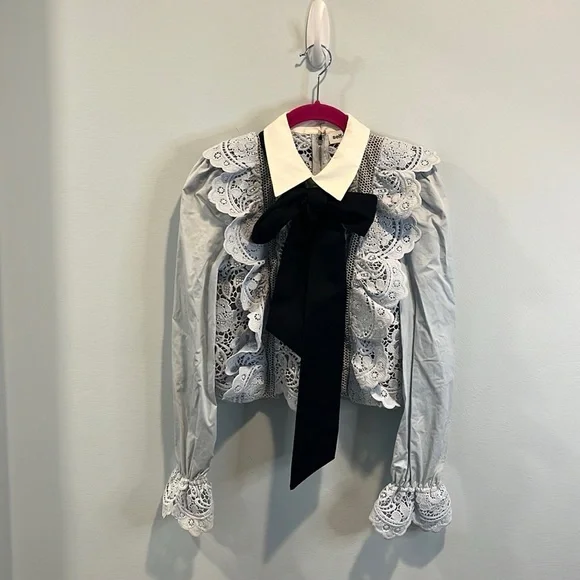 Self-Portrait flower lace tie top UK4/US0 - Picture 4 of 6